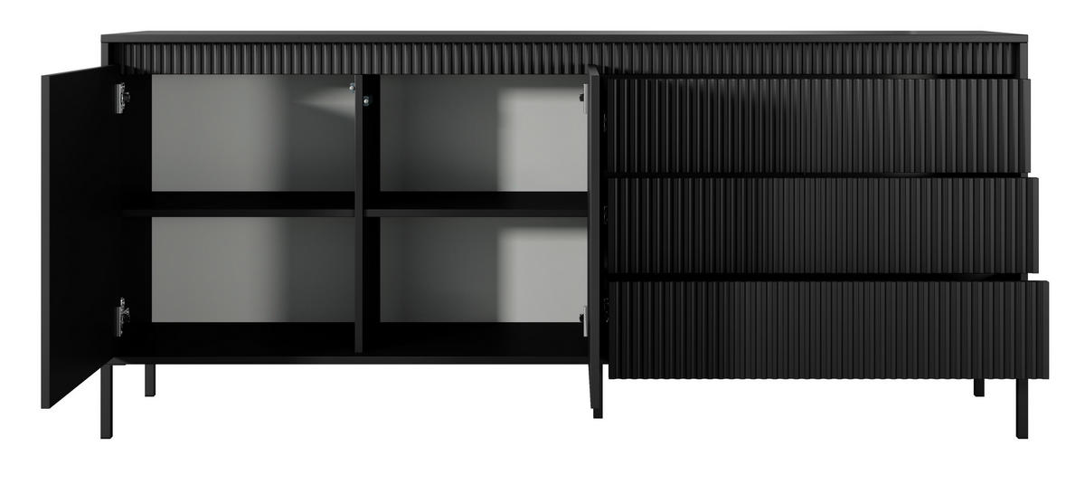 KOMMODE Schwarz mit Schubladen Santori, 187 cm, 2 Türen - Schwarz, Holz (187/81/40cm) - Emporius