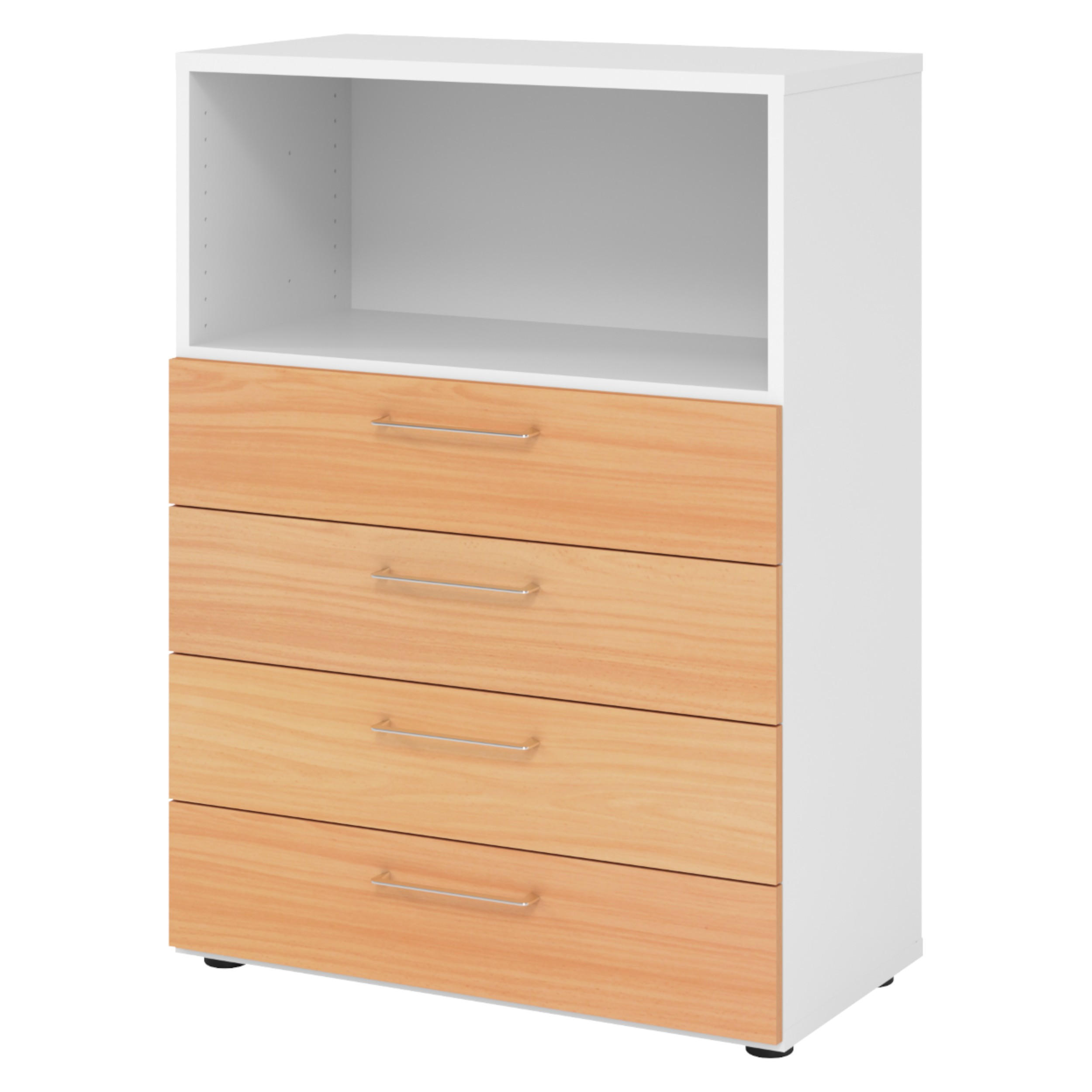 SCHUBLADENSCHRANK - 4 Schübe 42/80/110 cm in Weiß/Buchefarben - Buchefarben/Weiß, Holzwerkstoff (80/110/42cm) - bümö