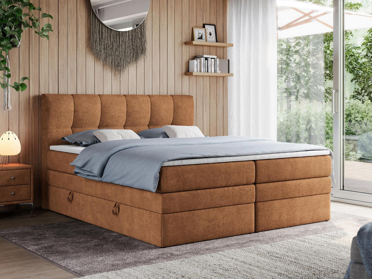 BOXSPRINGBETT ALVIN KING 160/200 Orange Struktur - H3 - Orange, Holz/Textil (160/200cm) - MKS