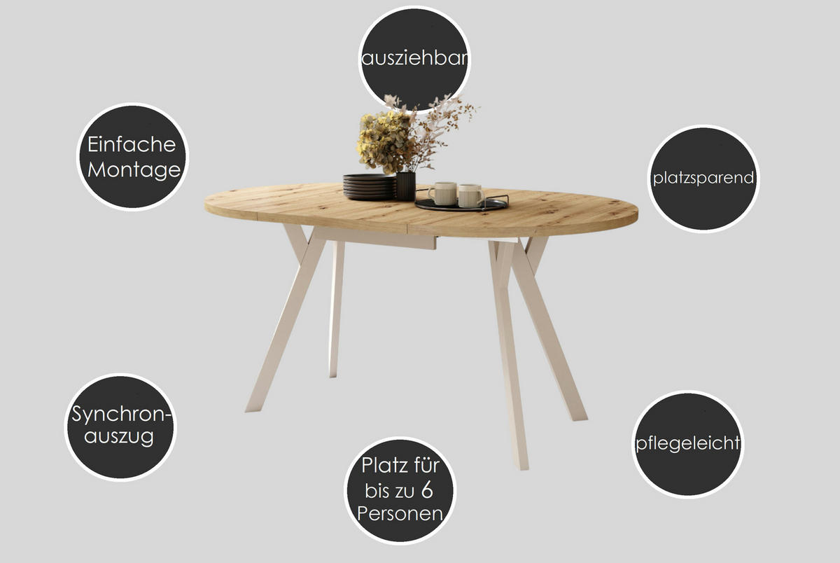 ESSTISCH Rund Eiche dunkel Schwarz 90x70 cm - Dunkelbraun/Schwarz, Holzwerkstoff (90/90/77cm) - designimpex