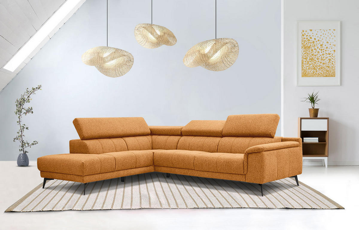 ECKSOFA FIERO 5-Sitzer, orange - Schwarz/Orange, Holzwerkstoff/Textil (158/269cm) - Courtois Laville