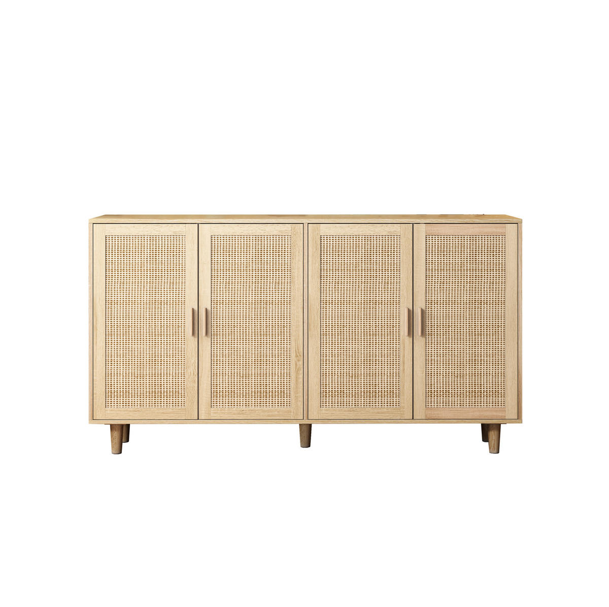 SIDEBOARD aus Spanplatte 158x40x88 cm Natur mit 4 Rattantüren und verstellbarem Einlegeboden - Naturfarben, Holzwerkstoff (158/88/40cm) - IVMEU