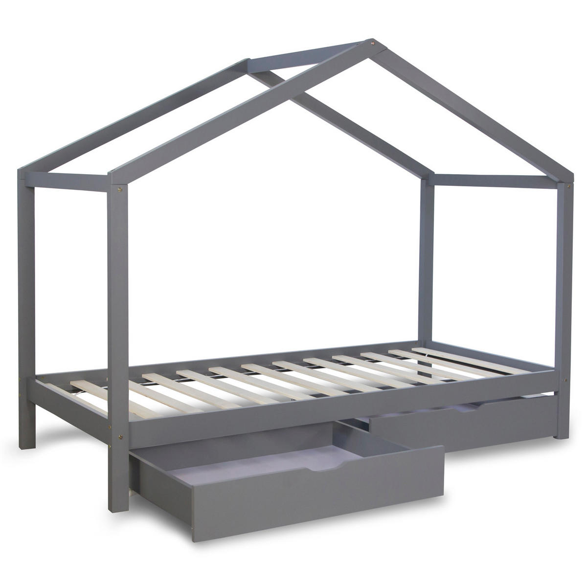 HAUSBETT mit Stauraum 90/200 cm Grau - Grau, Holz (208/160/96cm) - Homestyle4u