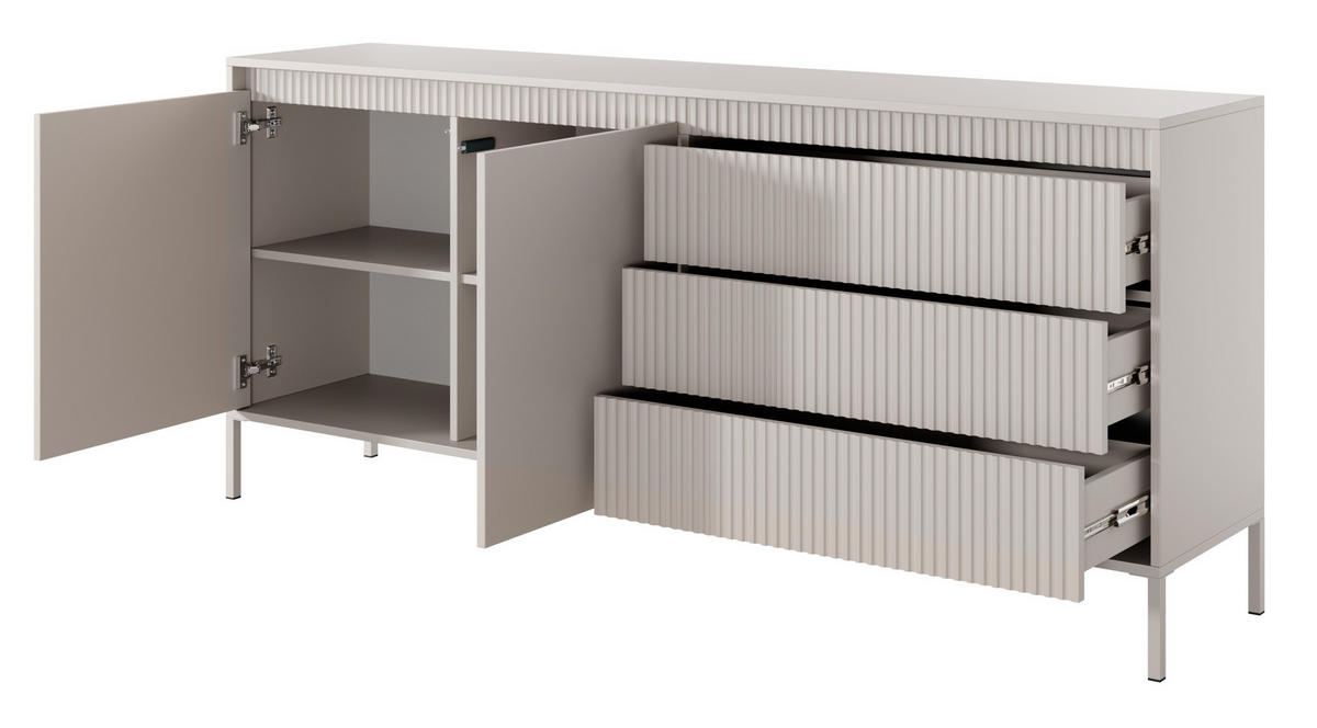 KOMMODE Beige 187 2D3S Enso Ryflowana - Beige, Holzwerkstoff (187.1/81.4/39.5cm) - Sepro Meble