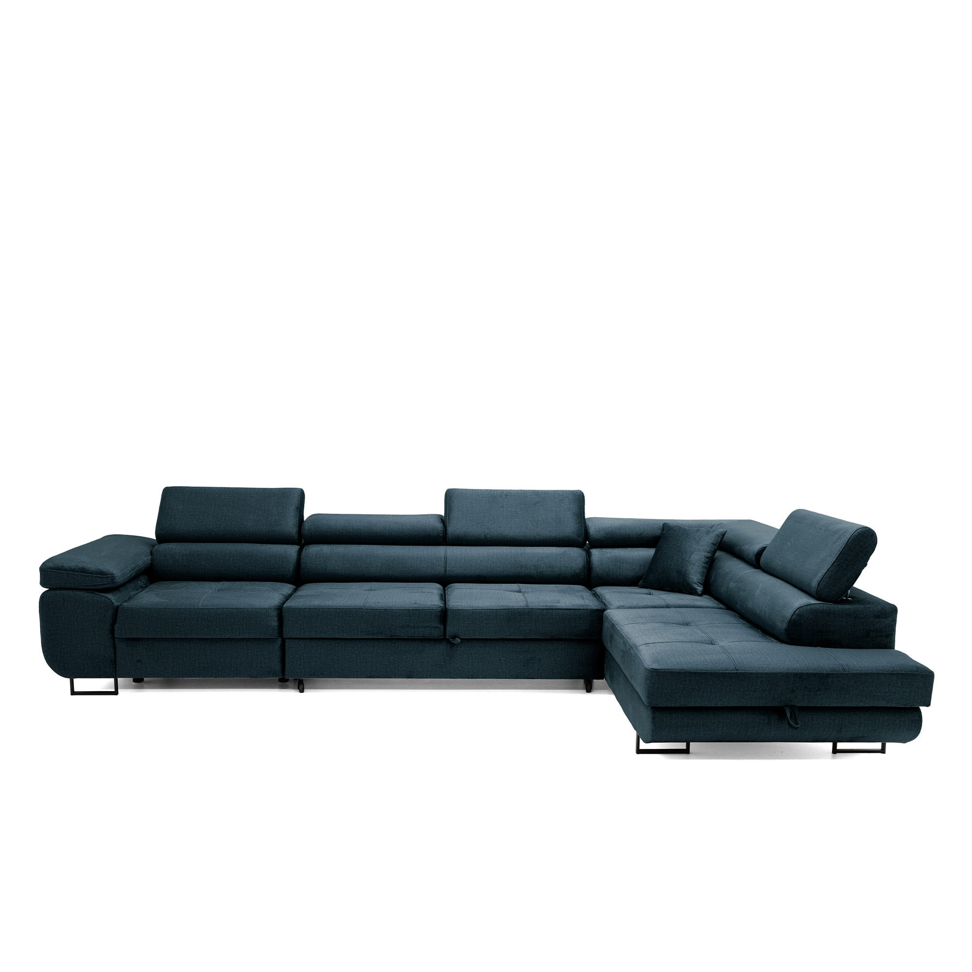 ECKSOFA WILD MAXI L Rechts mit Schlaffunktion 125x195 Velours Dunkelblau - Chromfarben/Dunkelblau, Holz/Textil (203/350cm) - Muffo
