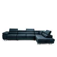 ECKSOFA WILD MAXI L Rechts mit Schlaffunktion 125x195 Velours Dunkelblau - Chromfarben/Dunkelblau, Holz/Textil (203/350cm) - Muffo