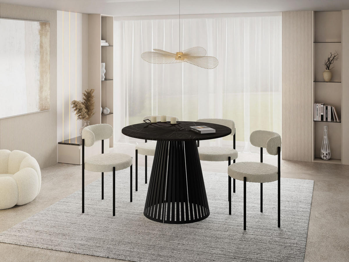 ESSTISCH Naro runder ausziehbarer, Marmor Schwarz 120-200/120/76 cm - Anthrazit/Schwarz, Holzwerkstoff/Metall (120/120/76cm) - WFL GROUP