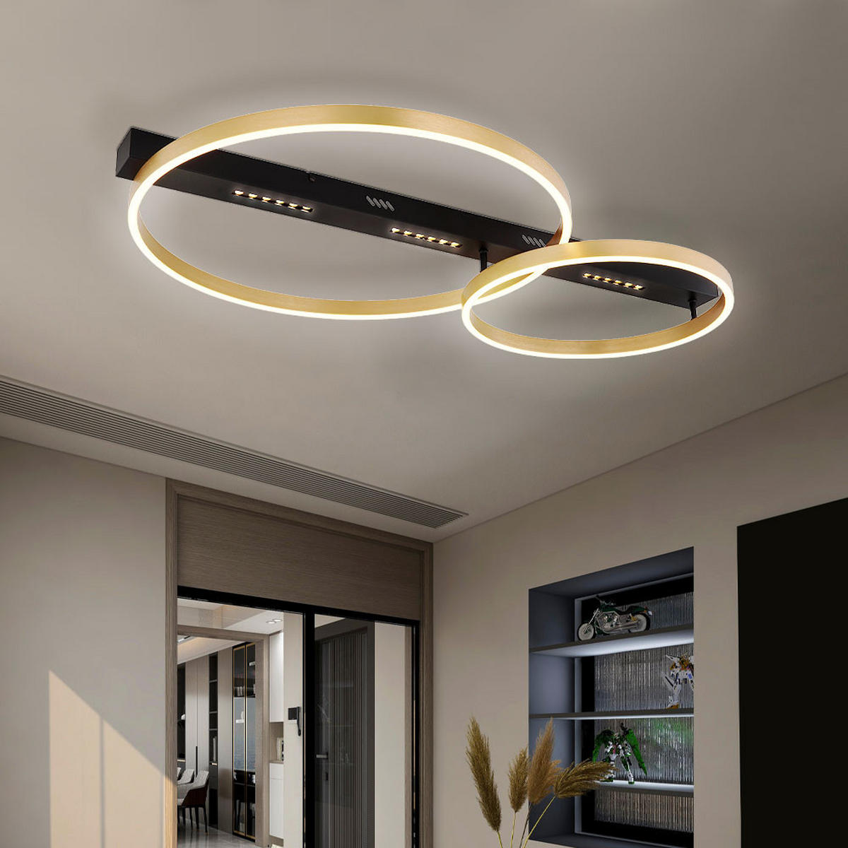 LED DECKENLEUCHTE Luffy Schwarz Gold - Schwarz, Metall (93/58.5/10.2cm) - Globo Lighting