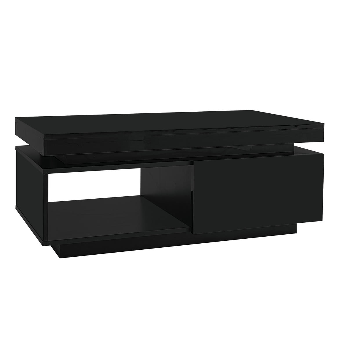 COUCHTISCH Schwarz 100/50/40,3 cm mit LED-Beleuchtung und Schublade - Schwarz, Holzwerkstoff (50/100/40.3cm) - PANGIVO