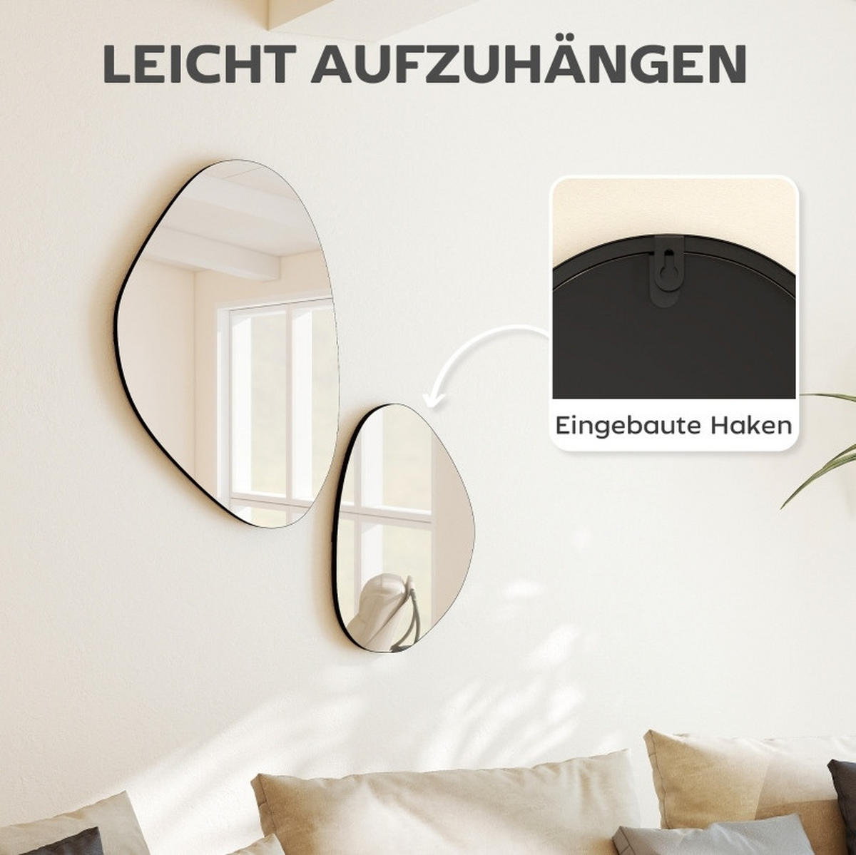 WANDSPIEGEL 2er-Set 70/2,5/46 cm schwarz aus Metall und Glas mit Haken - Schwarz, Holz (46/2.5/70cm) - OKWISH