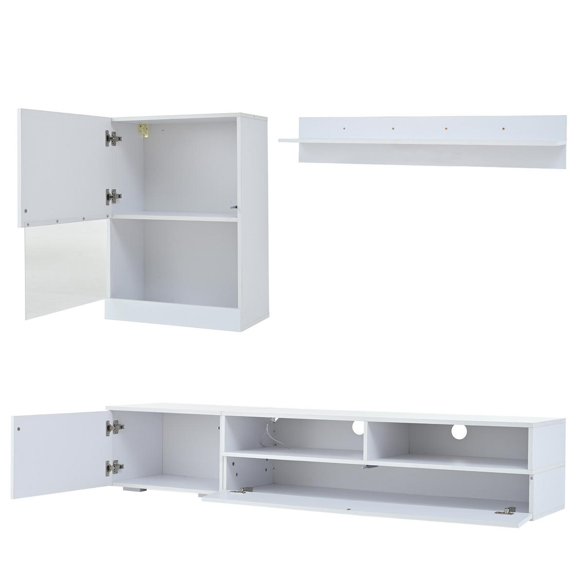TV-WOHNWAND-SET 175/39/34 cm Weiß mit LED-Beleuchtung und Hochglanz - Weiß, Holzwerkstoff (175/34/39cm) - OKWISH