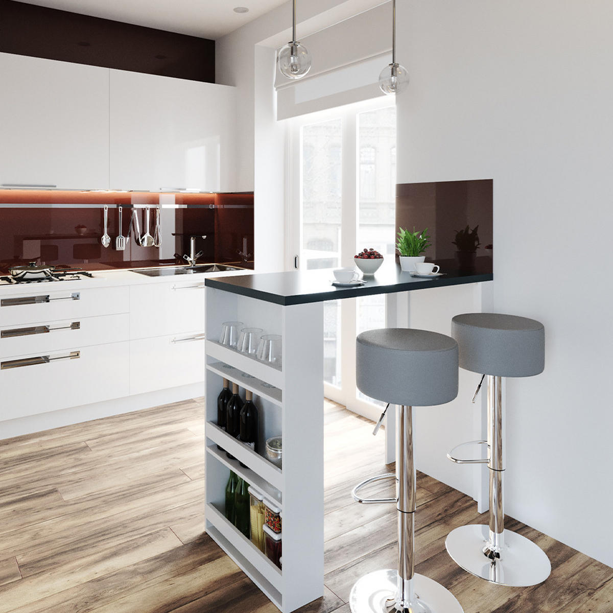 BARTISCH-SET Weiß/Grau 57 x 117 cm mit 2 Barhockern - Weiß/Grau, Holzwerkstoff (57/106/117cm) - Vicco