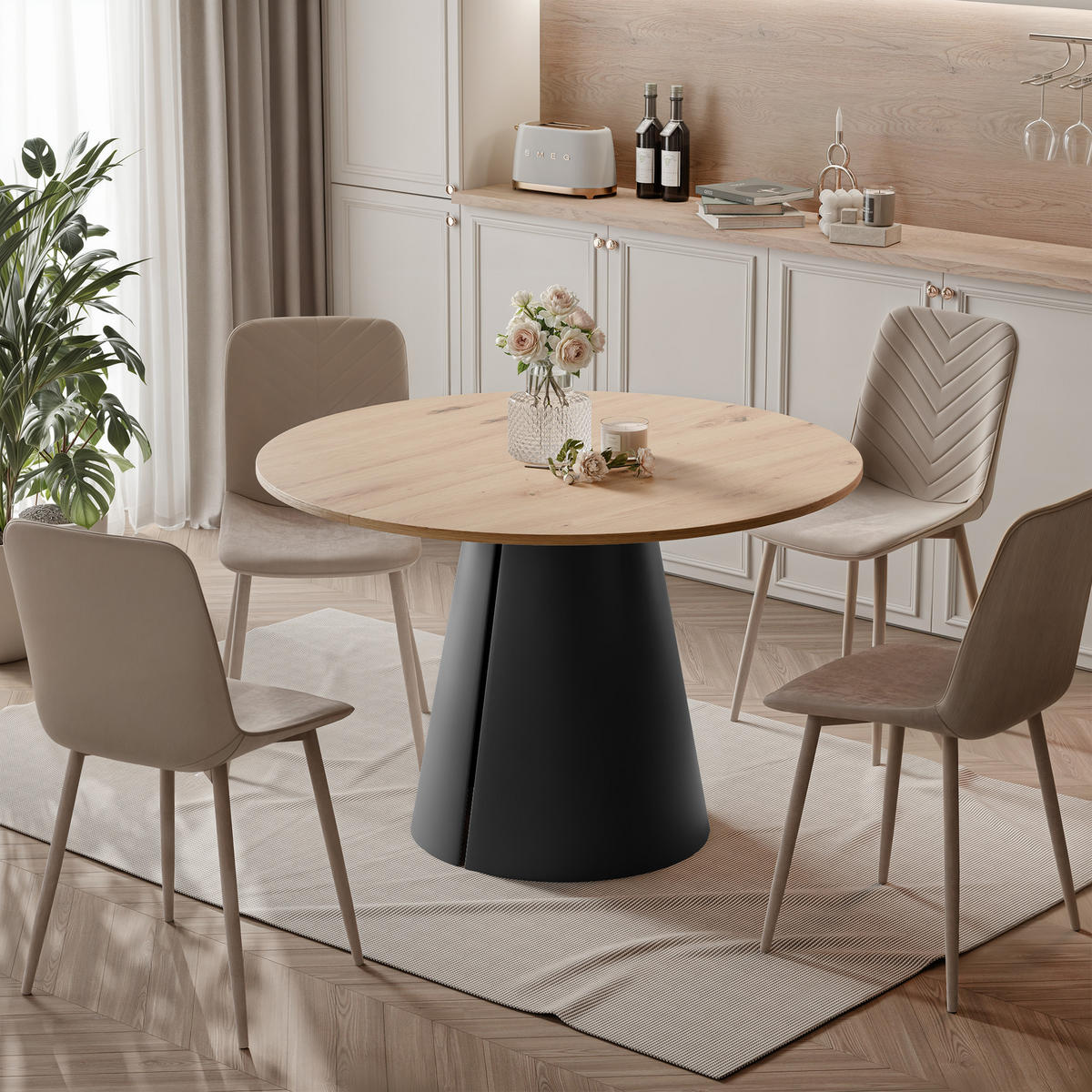AUSZIEHTISCH BASE 120-196/76 cm, Schwarz / Artisan-Eiche - Schwarz/Eiche Artisan, Holzwerkstoff/Metall (120/120/76cm) - Idohome