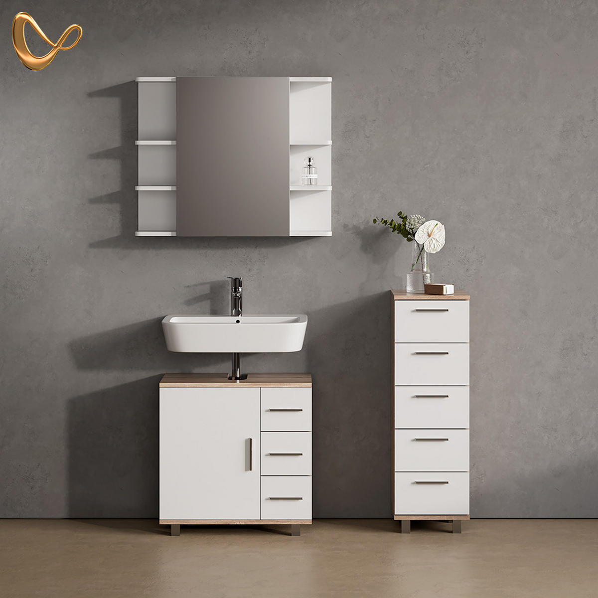 BADSCHRANK Eisak Sonoma 30 x 95 cm - Sonoma Eiche, Holzwerkstoff (30/95/30cm) - Livinity®