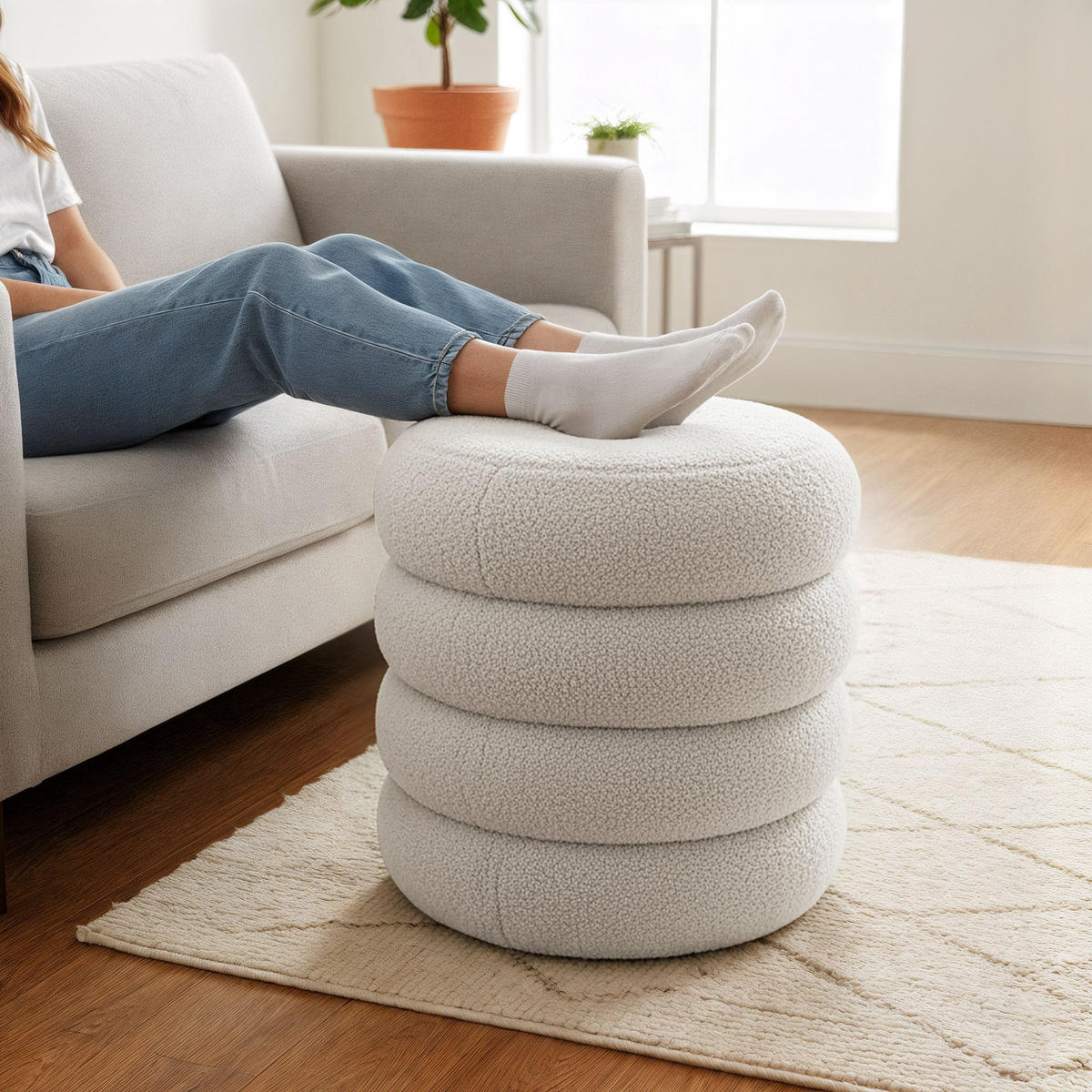 PRESVUČENI POUF s pohranom, bijeli - bijela, tekstil (42/45/42cm) - RAUMHIRSCH FURNITURE