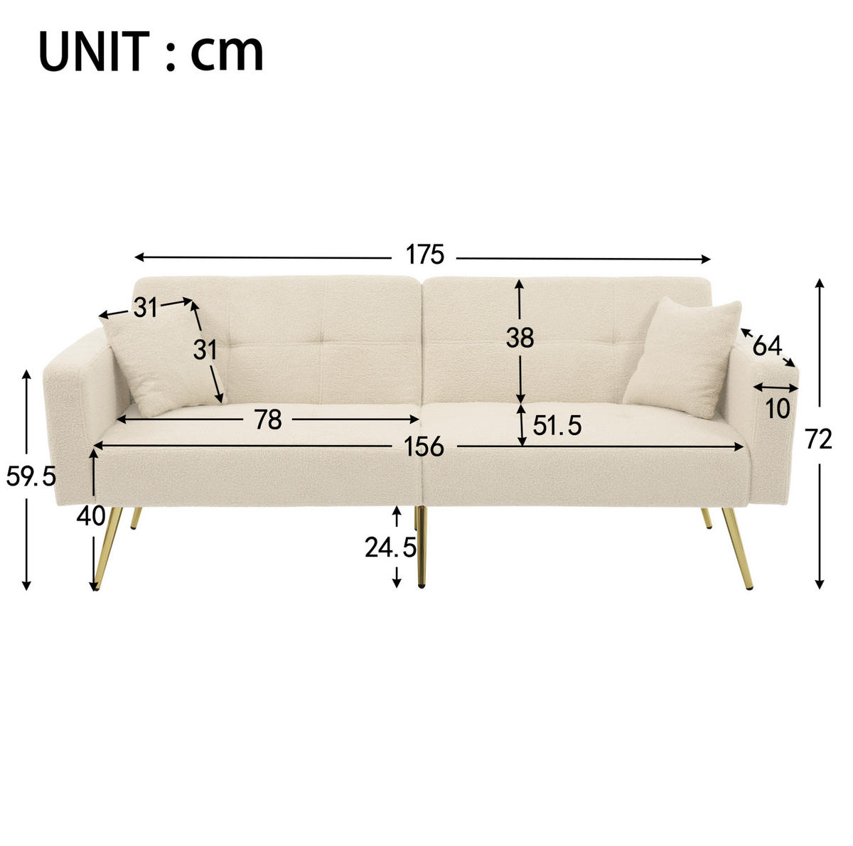 SCHLAFSOFA mit Bettfunktion 175 x 64 x 72 cm Beige - Beige, Kunststoff (175/72/64cm) - Meubliv