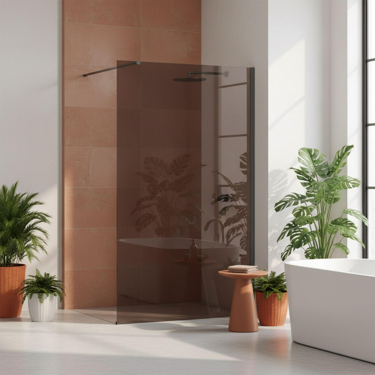 DUSCHWAND Rea Flexi Brown / Titan 100 - Titanfarben, Glas (120/100/195cm) - REA