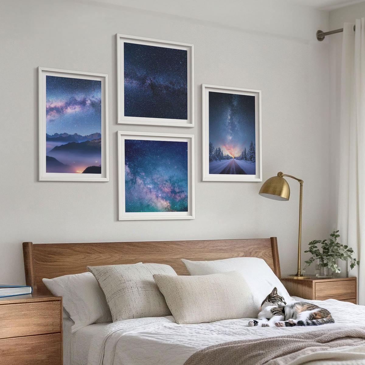 BILDER SET 4er Set - 50x50 cm & 40x60 cm Weißer Rahmen - Nachthimmel, Berge, Winter, Weltraum - Weiß, Kunststoff (50/50cm) - TULUP
