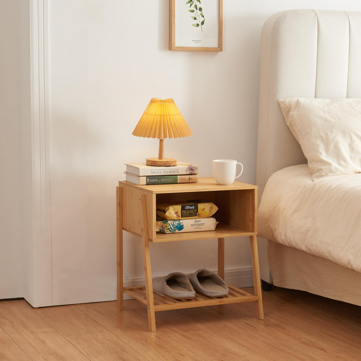 NACHTTISCH Håbo - Naturfarben, Holz (45/50/36cm) - [en.casa]