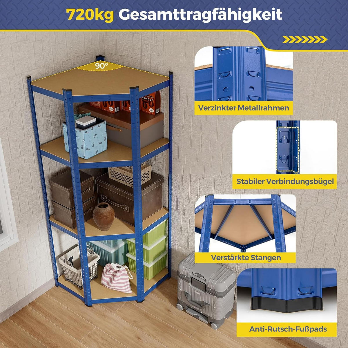 SCHWERLASTREGAL Blau - Blau, Holz (70/180/70cm) - COSTWAY