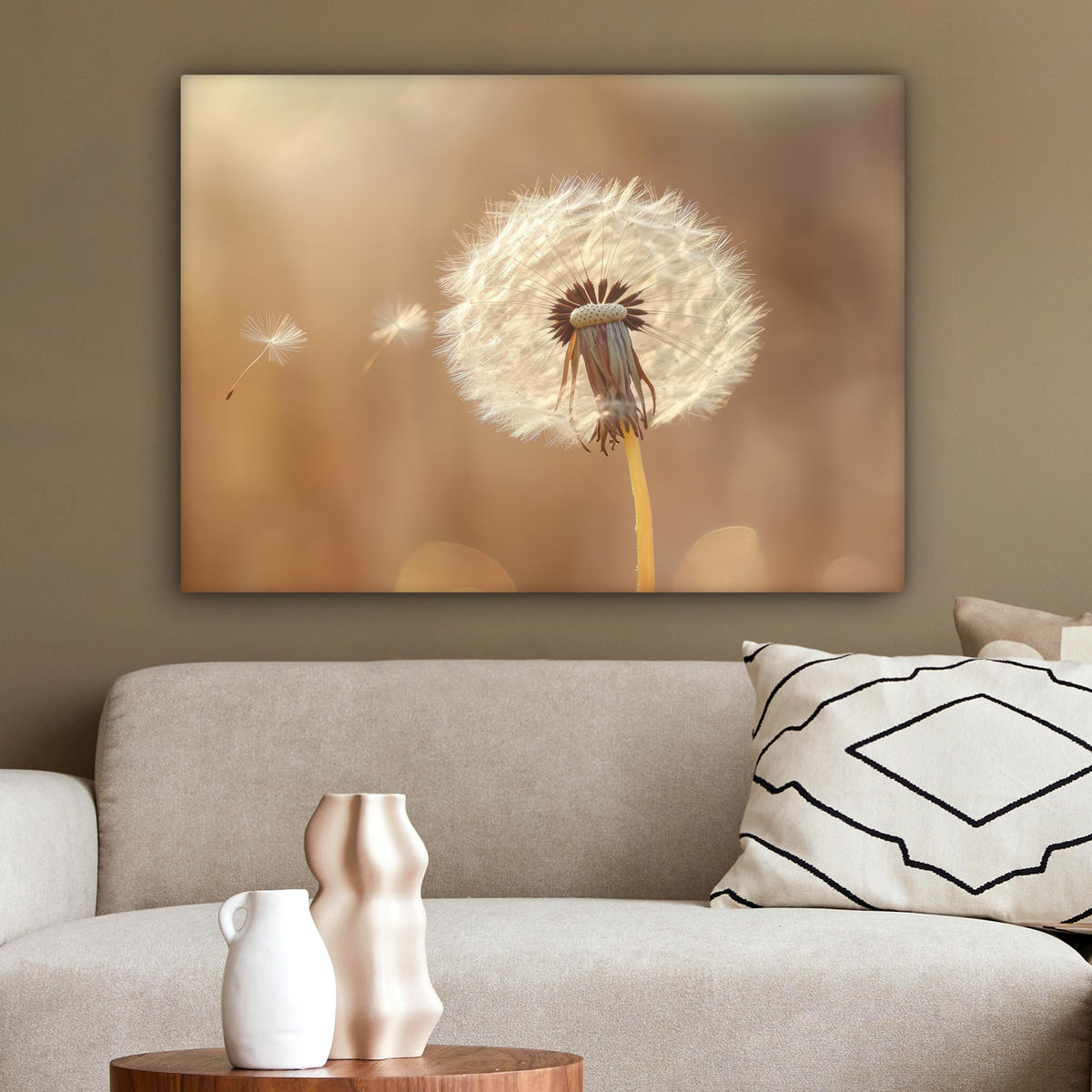 LEINWANDBILD Löwenzahn - Beige - Natur - Blume Wandbilder 80x60 cm - Hellbraun, Textil (80/60cm) - MuchoWow