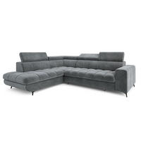 ECKSOFA MORIVA L-S Grau Velours-Stoff mit Schlaffunktion - Grau, Holz (253/190cm) - MASSENO