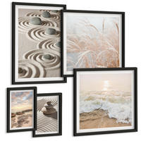 BILDER SET 5er Set - 50x50 cm & 20x30 cm & 40x60 cm Schwarzer Rahmen - Blumen im Wasser des Buddha-Wasserfalls - Schwarz, Kunststoff (40/60cm) - TULUP