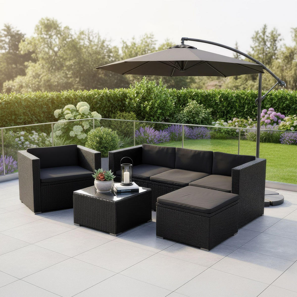 LOUNGEGARNITUR Punta Cana inkl. Abdeckung 4-tlg. - Anthrazit/Schwarz, Kunststoff - Juskys