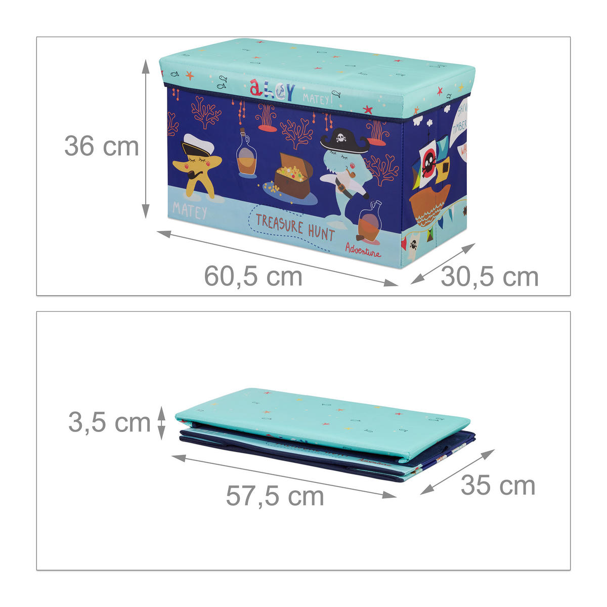 SITZBOX - Multicolor, Holzwerkstoff/Textil (60.5/36/30.5cm) - Relaxdays