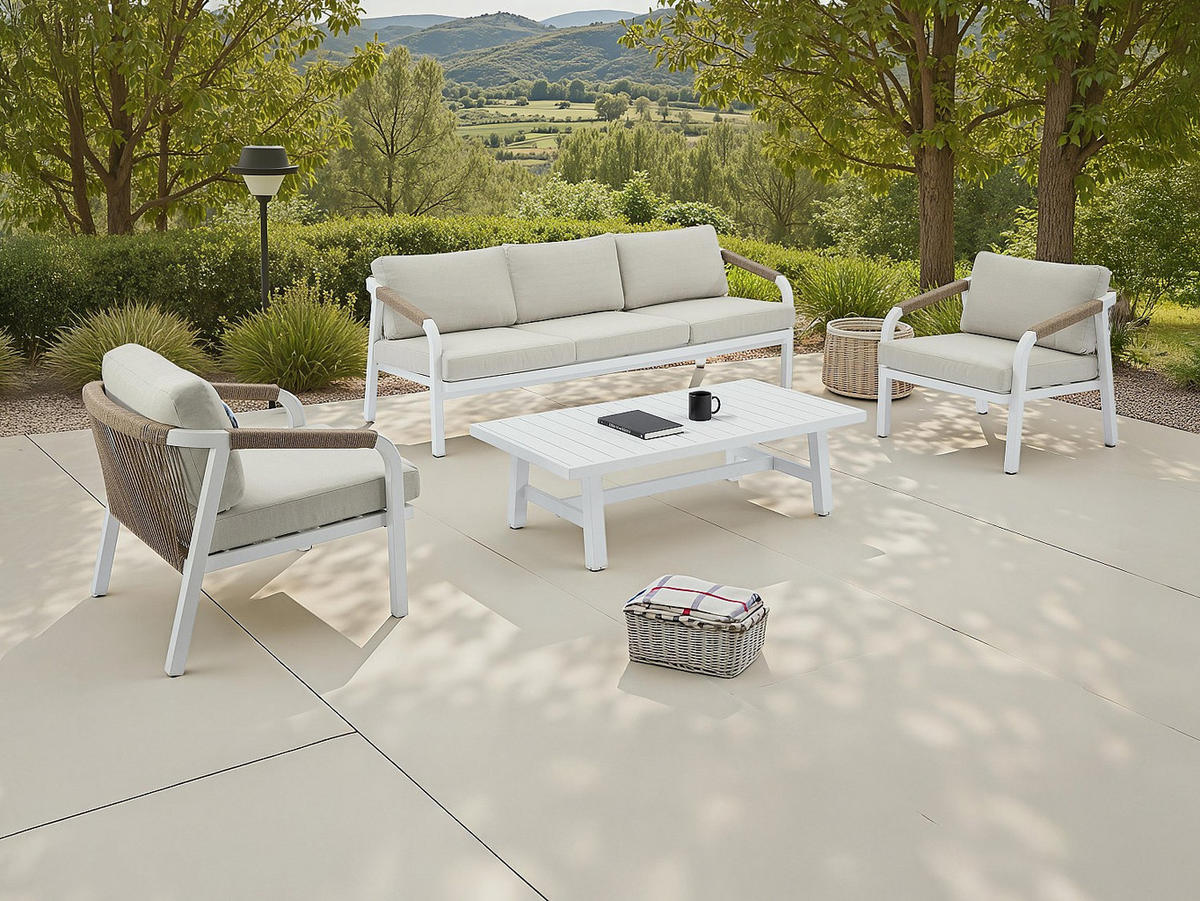GARTENSITZGRUPPE im Set - 5 Personen - metall - beige, weiß Lureya - Beige/Weiß, Metall - Vente-Unique