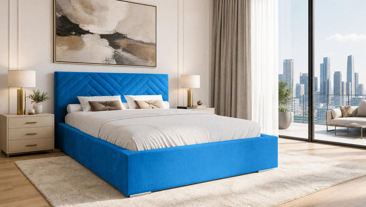 POLSTERBETT 180x200 cm AURA, Doppelbett mit Bettkasten und Lattenrost aus Holz, Velourstoff: Blau - Blau, Holz/Kunststoff (180/200cm) - Marpur