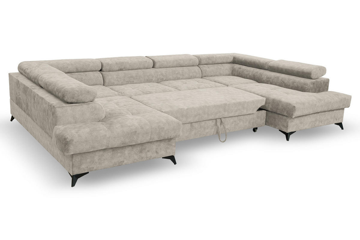 WOHNLANDSCHAFT Palermo in U-Form, beige, Stoff Sally, mit Schlaffunktion und zwei Bettkästen, 345 x 202 cm - Beige, Kunststoff (345/87/202cm) - Margaret Hadas24