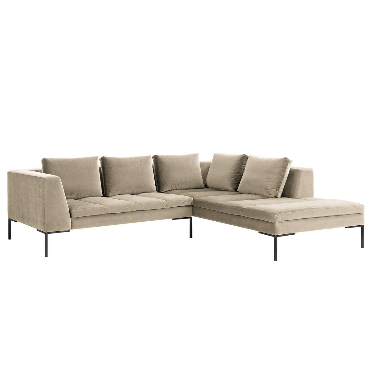 ECKSOFA mit Ottomane - Beige/Schwarz, Textil/Metall (255/230cm) - home24