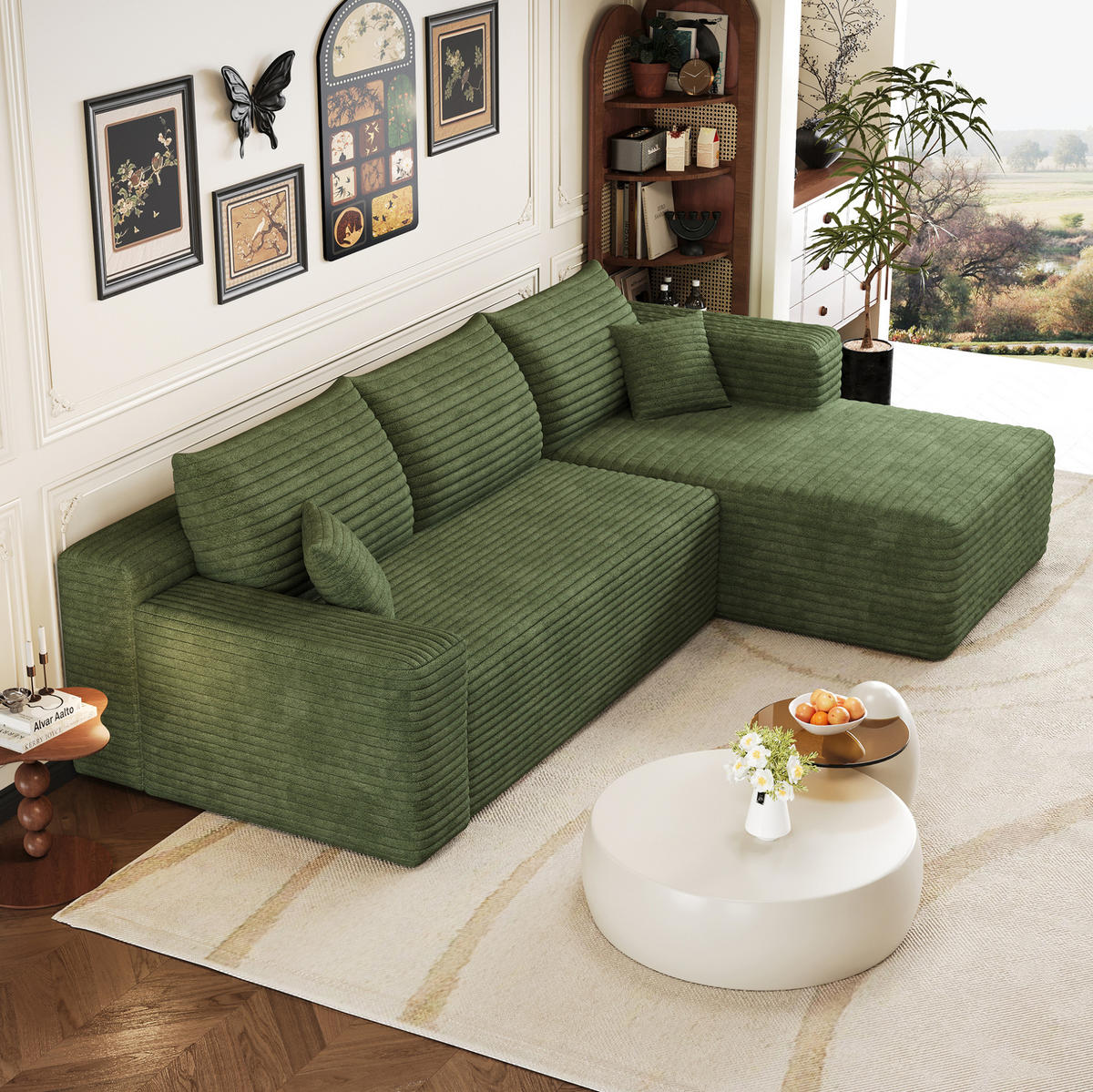 SOFA in L-Form 241 cm Cordstoff Grün - Grün, Kunststoff (151/241.1cm) - Meubliv