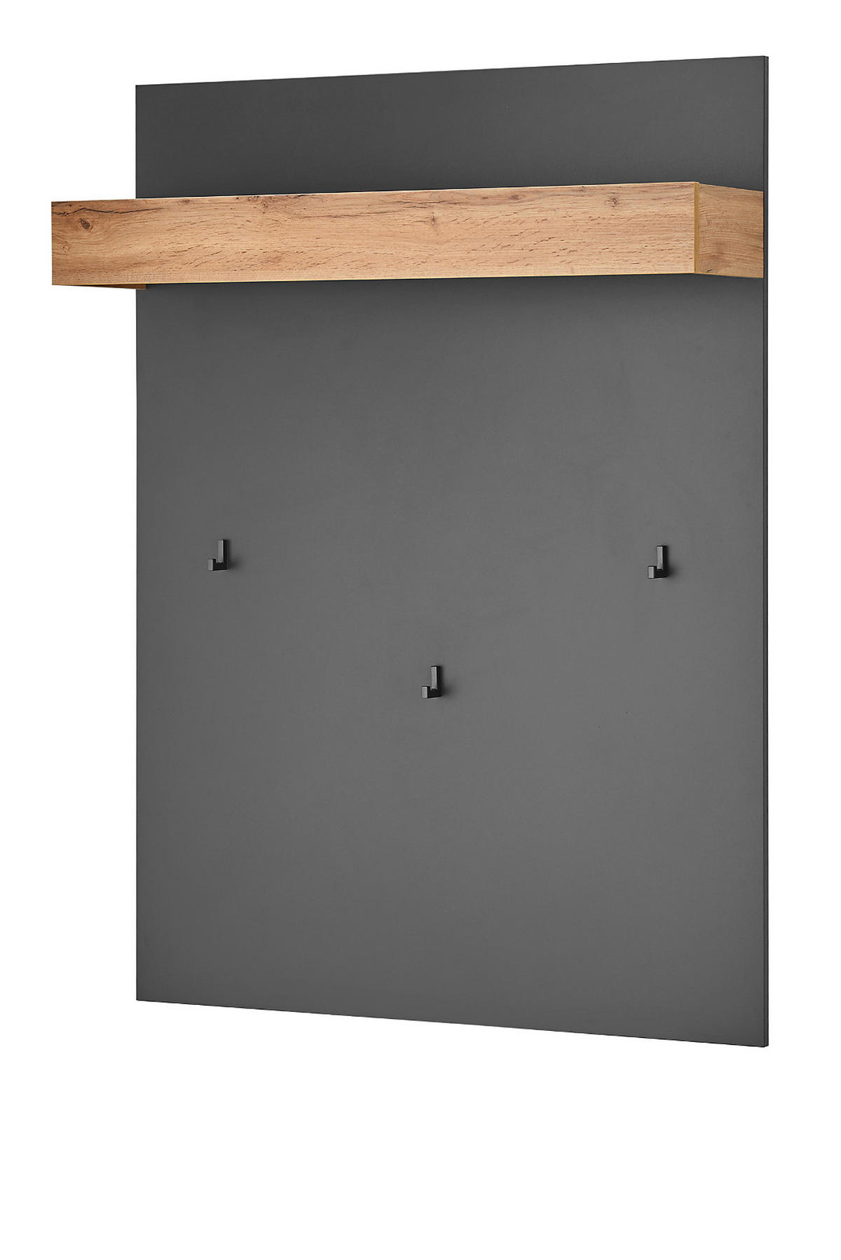 GARDEROBENPANEEL grau matt, Eiche Wotan 100 cm, Wandgarderobe mit Kleiderstange - Eiche Wotan/Grau, Holzwerkstoff/Metall (100/135/25cm) - Furn.Design