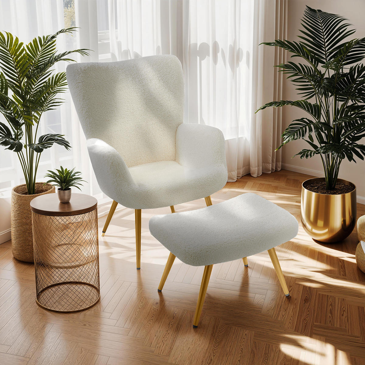 SESSEL Hygge,72 x 76 x 100,5 cm,Bouclé creme/gold - Goldfarben/Creme, Kunststoff (72/100.5/76cm) - tectake