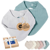 LÄTZCHEN-SET Geschenkset Dreiecktuch und Lätzchen Musselin zur Geburt - Grau, Textil (27/3/22cm) - nordic coast company