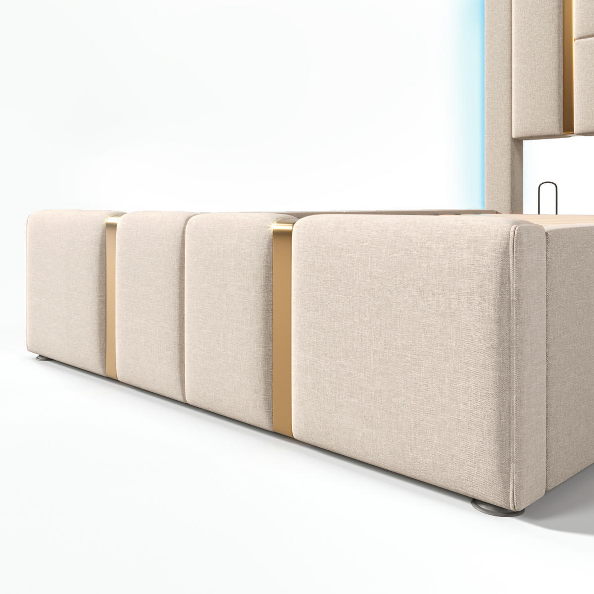 POLSTERBETT aus Leinenmaterial 90x200 cm Beige mit Bettkasten, LED-Beleuchtung, USB- und Typ-C-Anschluss - Beige, Textil (90/200cm) - IVMEU