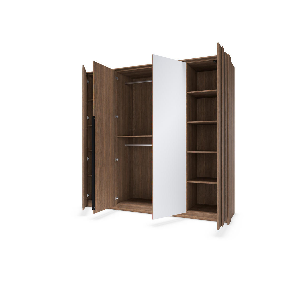 KLEIDERSCHRANK LUPO 223 cm Eiche Dunin - mit 4 Türen, Spiegel und LED-Beleuchtung - Eichefarben/Schwarz, Holz/Holzwerkstoff (223/210/60cm) - Ravio