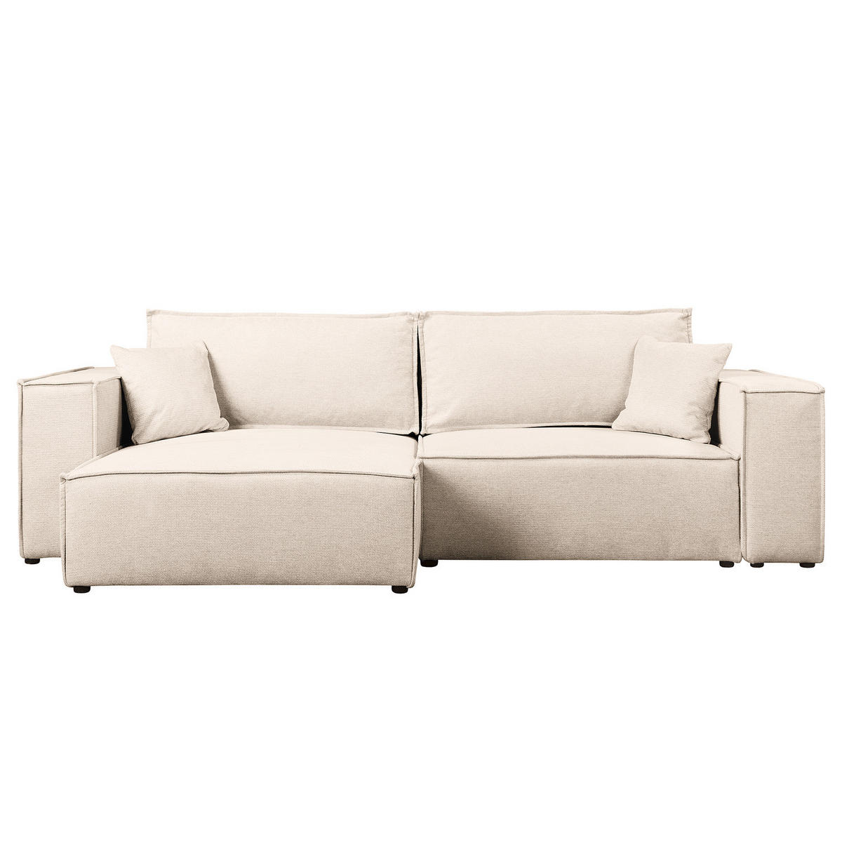 ECKSOFA mit Schlaffunktion - 255 cm - Beige/Schwarz, Kunststoff/Textil (255/148cm) - home24