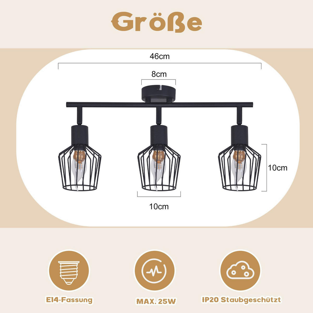 STRAHLER Franziska 3-flammig 46/10/10 cm - Schwarz, Metall (46/10/10cm) - Nettlife