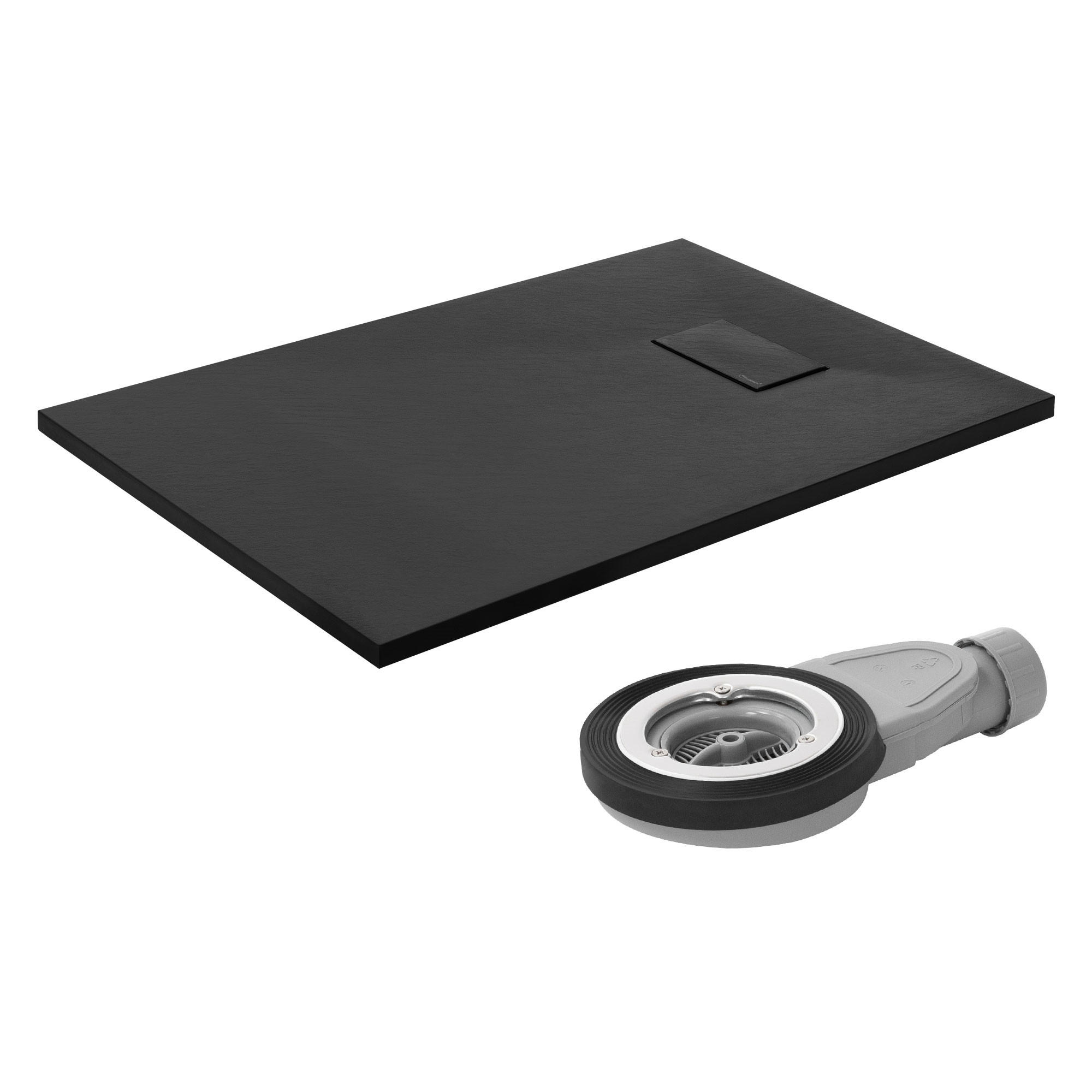 DUSCHWANNE 100x70 cm Schwarz mit Ablaufgarnitur aus SMC - Schwarz, Kunststoff (70/3/100cm) - LuxeBath