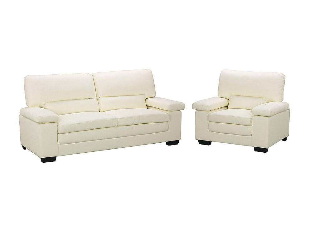 COUCHGARNITUR mit Sessel - 4 Personen - leder - elfenbeinfarben Mimas - Weiß, Leder (210/97/89cm) - Vente-Unique