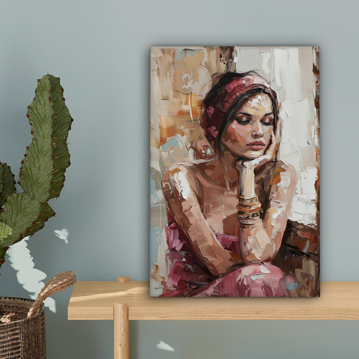 LEINWANDBILD Frau - Lackierung - Porträt - Modern Deko Wohnzimmer 20x30 cm - Altrosa, Textil (20/30cm) - MuchoWow