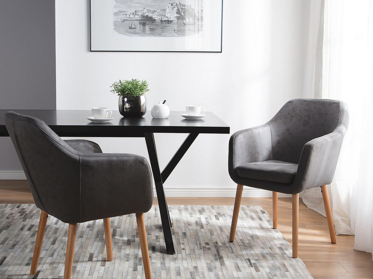 ESSZIMMERSTUHL Kunstleder Grau Yorkville - Grau, Holz/Textil (56/82/46cm) - Beliani