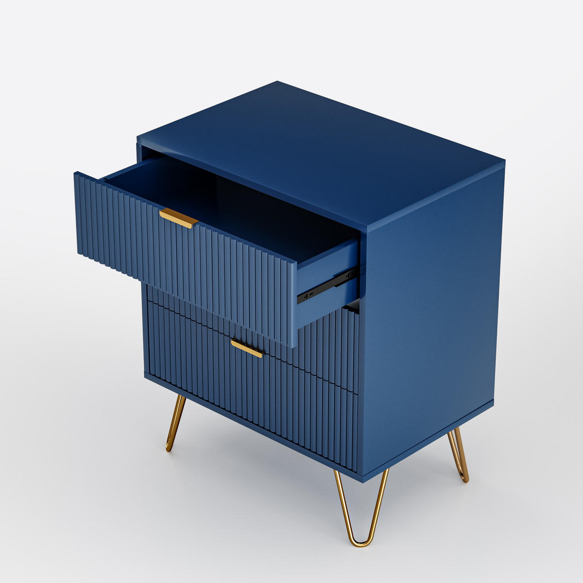 KOMMODE Dunkelblau mit 3 Schubladen & goldenen Metallfüßen - Dunkelblau, Holzwerkstoff (40/70/60cm) - SHOPENTRA