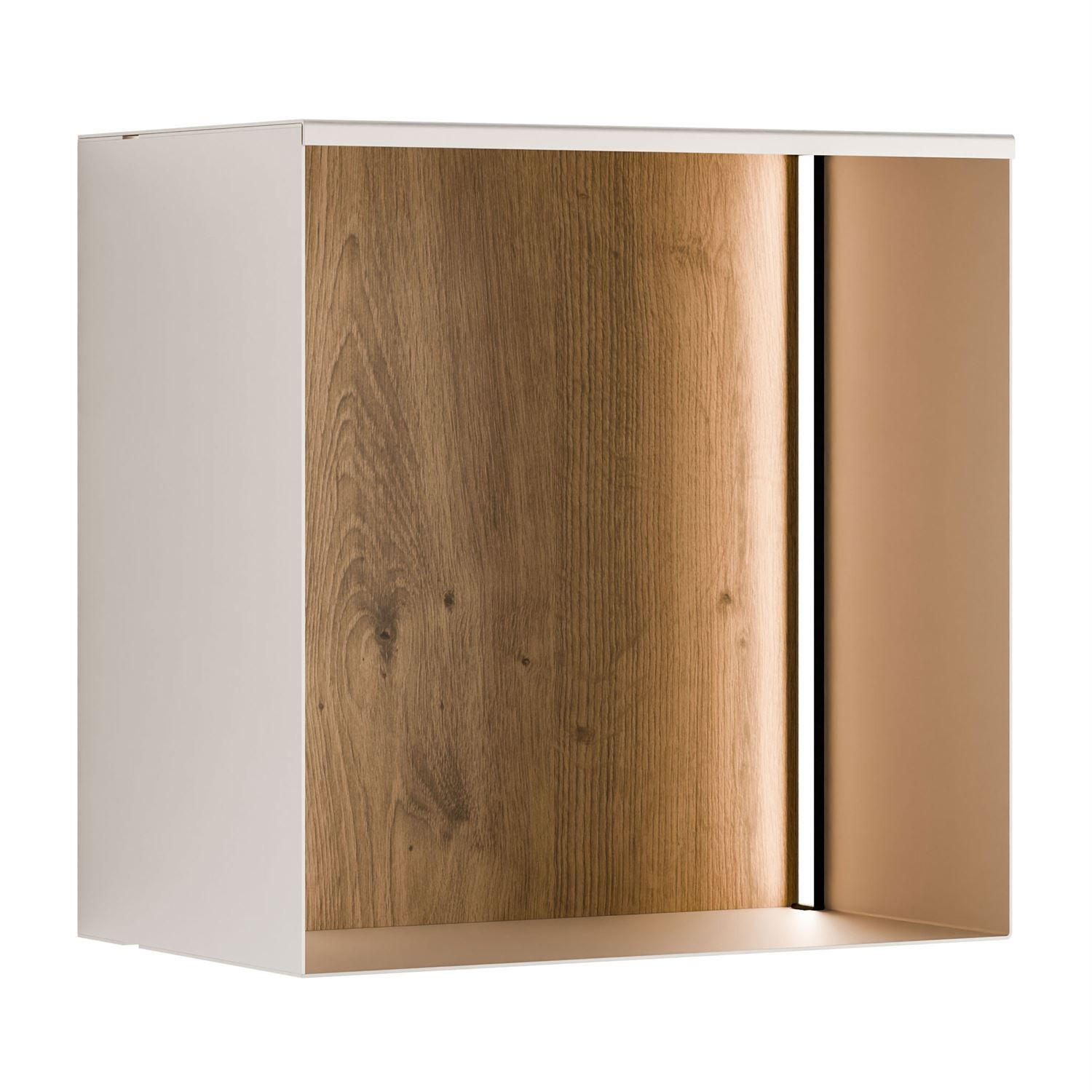 METALLREGAL QUADRO mit LED Beleuchtung - Kaschmir/Eiche Artisan, Holzwerkstoff (33/33/20cm) - Lookway