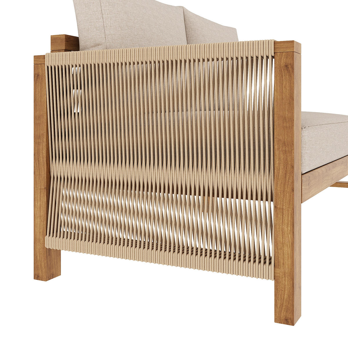 GARTENLOUNGE Akazienholz 6 Sitzer Ecksofa Kissen Tisch Hocker - Beige, Holz - FLIEKS