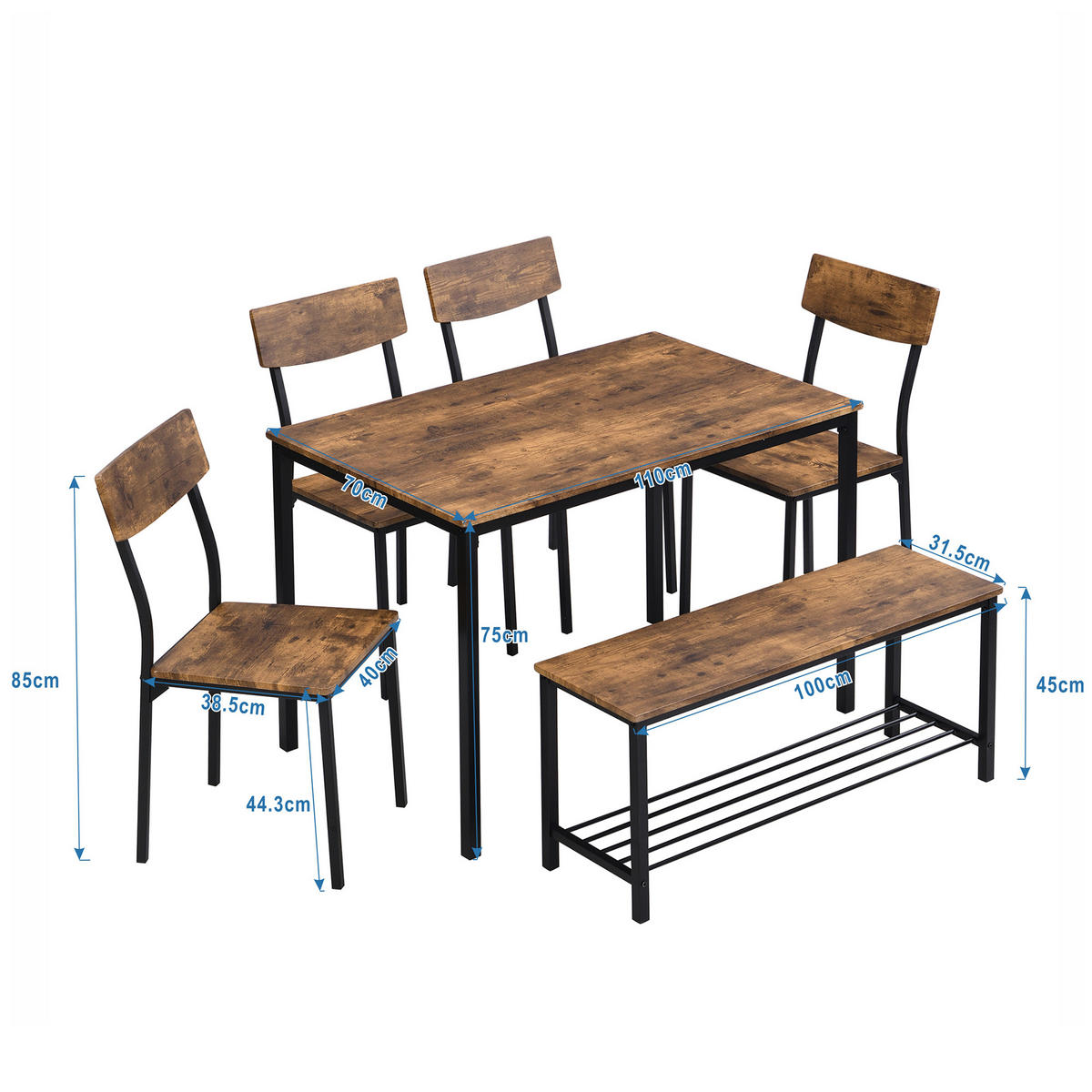 ESSTISCH SET braun - Braun, Holz/Metall (110/75/70cm) - Urban Meuble