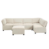 ECKSOFA 308/154/81.99 cm Beige aus Cord mit Seitentaschen - Beige, Textil (70/77cm) - OKMYHOME